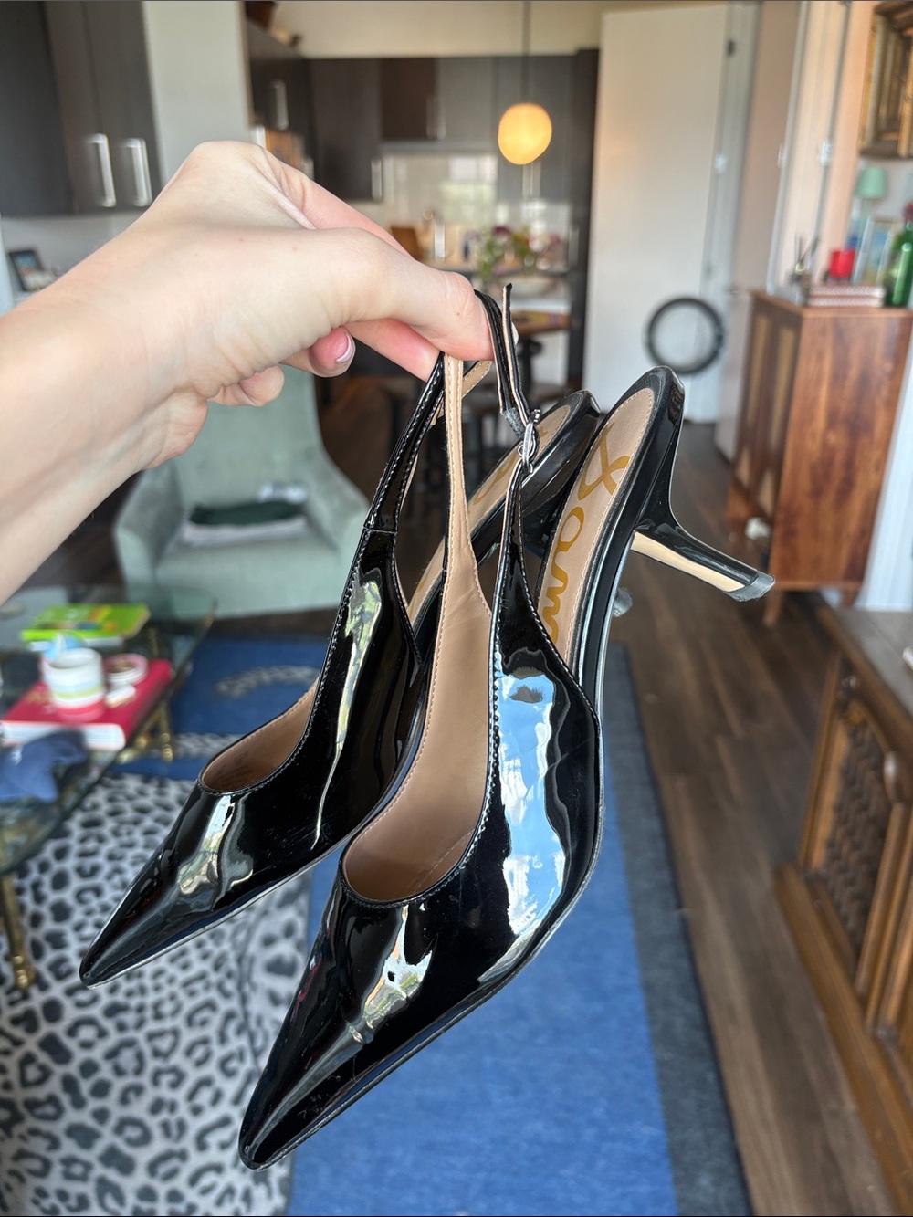 Sam Edelman Bianka Black Patent Slingback Pointed-Toe Heels